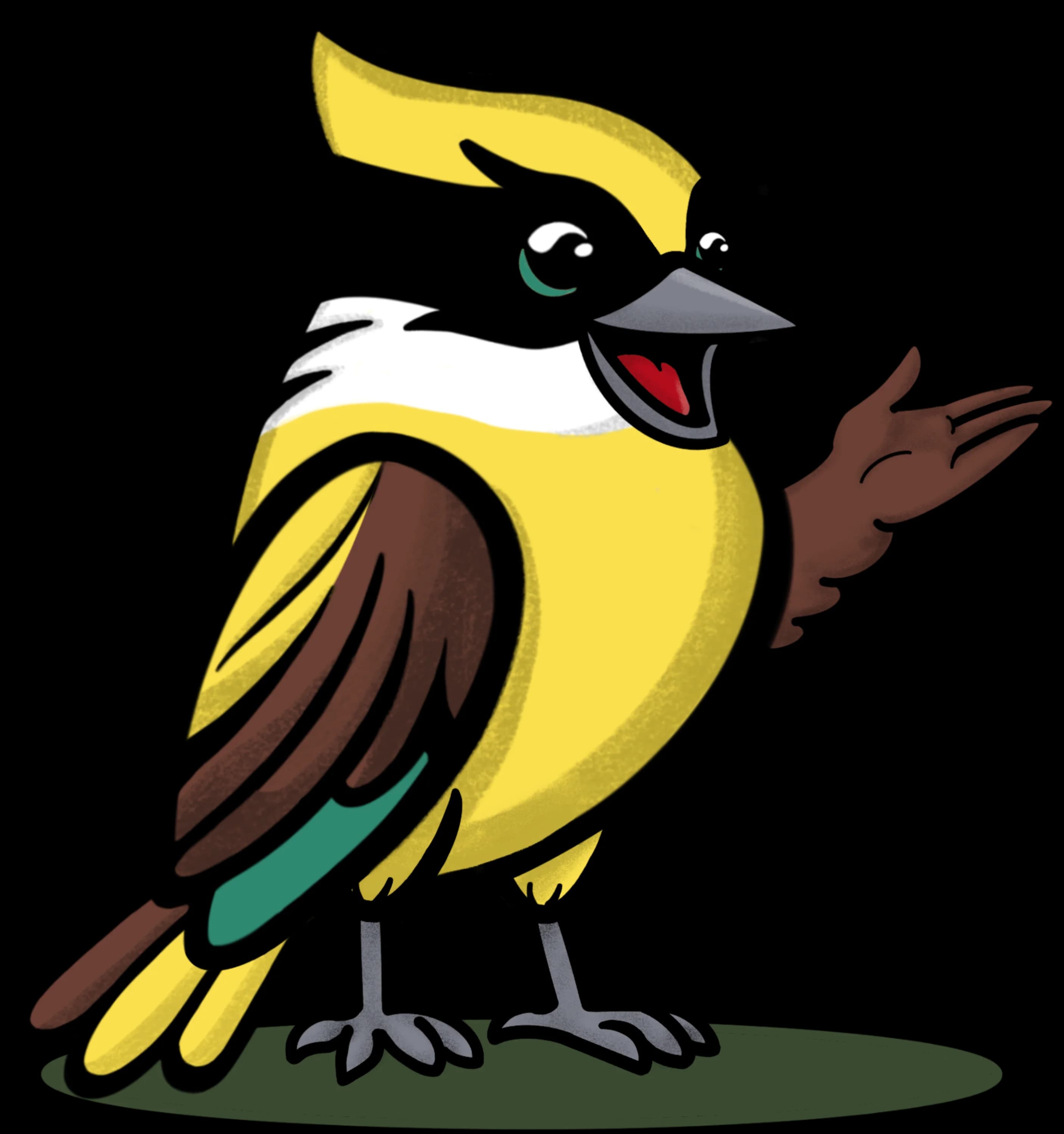 Mascote Bem-te-vi apresentando o painel de gastos