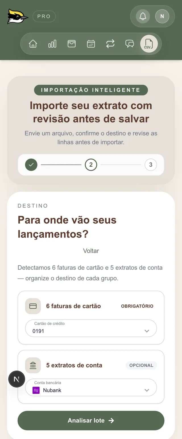 Importação de extrato no Bem-te-vi pelo celular
